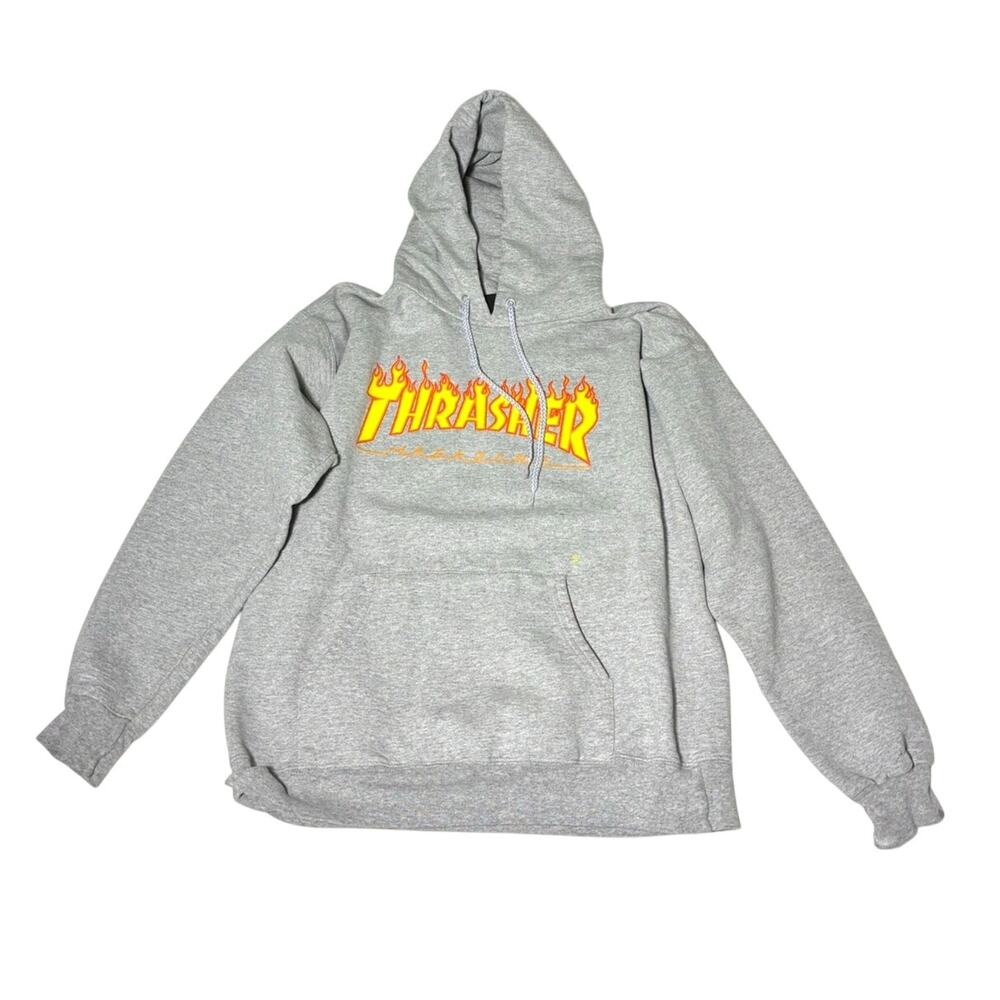 Thrasher Magazine Flame Logo Gray Hoodie Small